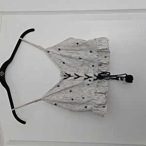 American Eagle AEO Crop Top Womens Medium White & Blue w/ Tassel Soft Adjustable